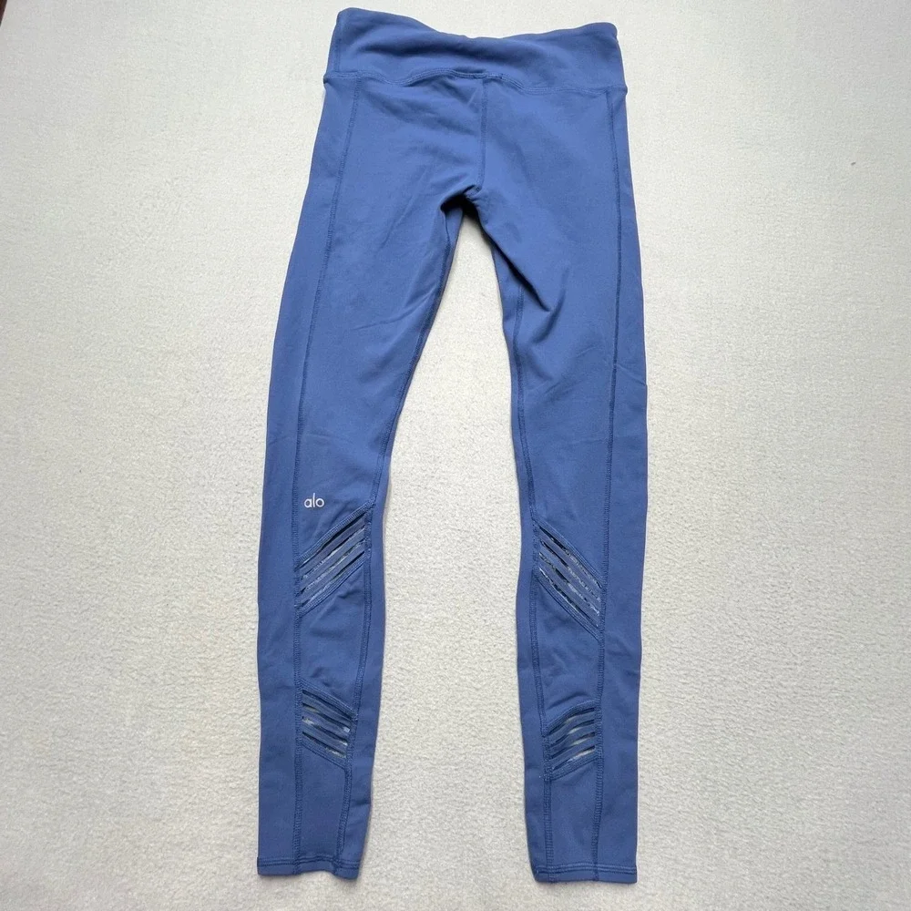 Alo Yoga High Waist Leggings Blue Cutout Mesh Athleisure Workout Pants‎